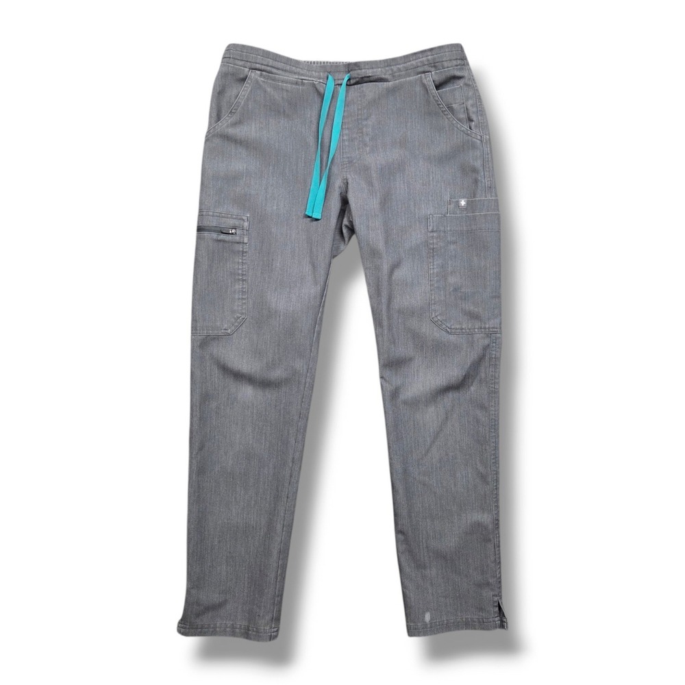Figs Yola Skinny Scrub Pants Womens XS Petite Gray TW2000P STAIN Straight Leg